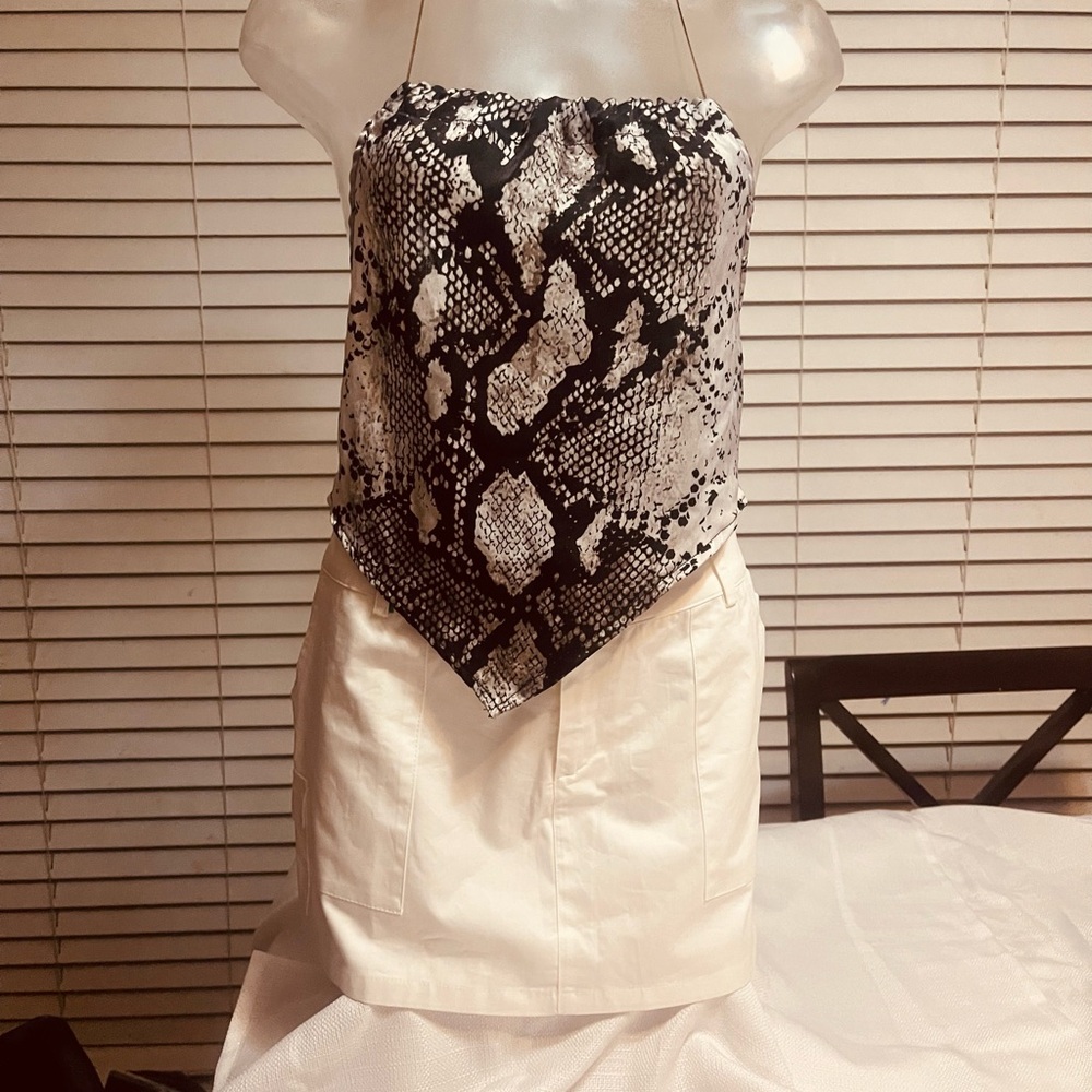 Just Polly Snakeskin Print Strapless Top